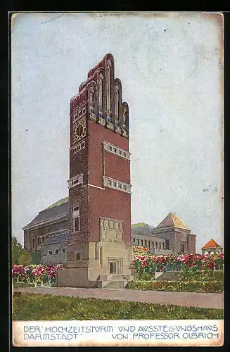 AK Darmstadt, Hessische Landesausstellung 1908, Hochzeitsturm und Ausstellungshaus