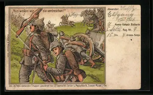 AK Propaganda 1. Weltkrieg, Deutsche Infanterie, Kavallerie und Artillerie