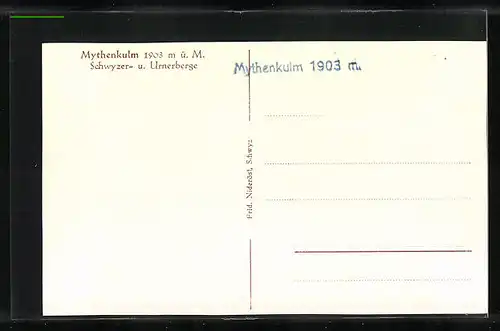 AK Schwyz, Mythenkulm, Aufnahme aus der Vogelschau mit Berghütte