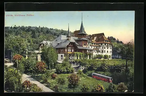 AK Zürich, Waldhaus Dolder mit Tram