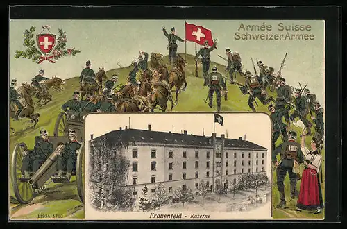 Passepartout-AK Frauenfeld, Kaserne, Schweizer Armee