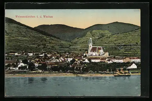 AK Weissenkirchen a. d. Donau, Totalansicht von der Flussseite