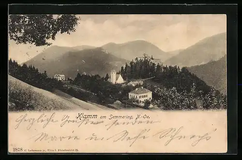 AK Klamm am Semmering, Ruine mit Kirche und Volksschule