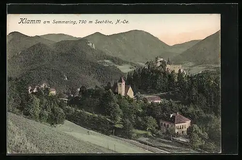 AK Klamm am Semmering, Ruine aus der Ferne