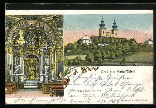 AK Maria-Taferl, Wallfahrtskirche mit Innenansicht