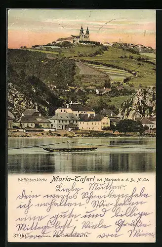AK Maria Taferl, Uferpartie gegen Wallfahrtskirche