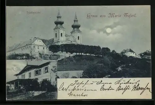 Mondschein-AK Maria-Taferl, Totalansicht