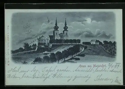 Mondschein-AK Mariataferl, Wallfahrtskirche