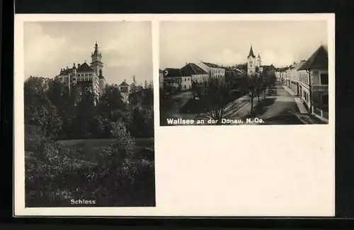 AK Wallsee an der Donau, Strassenpartie mit Kirche, Schloss