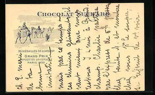 AK Reklame Chocolat Suchard, Grand Prix Exposition Universelle Paris 1900, Kakao-Karawane, Ganzsache
