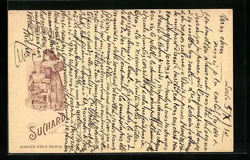 AK Reklame Chocolat Suchard, Grand Prix Paris 1900, Mädchen mit Schokolade, Ganzsache