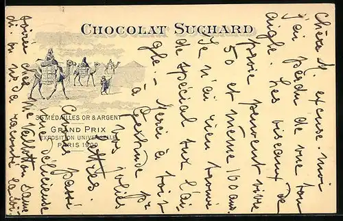 AK Reklame Chocolat Suchard, Grand Prix Exposition Universelle Paris 1900, Karawane, Ganzsache