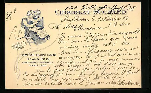 AK Reklame Chocolat Suchard, Grand Prix Paris 1900, Mutterglück, Ganzsache