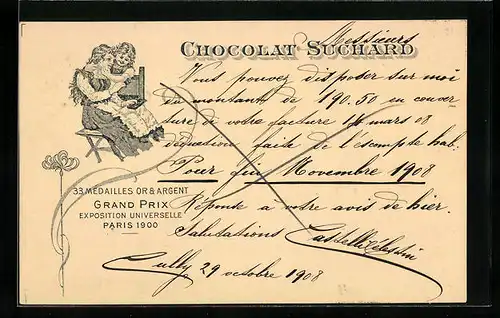 AK Reklame Chocolat Suchard, Grand Prix Paris 1900, Mutterglück, Ganzsache