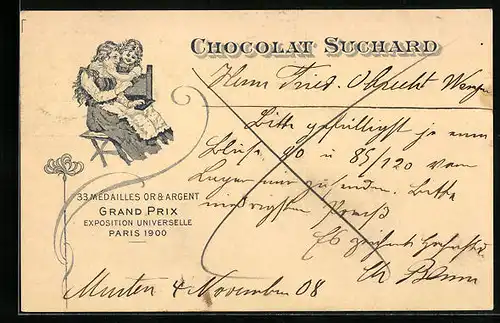 AK Reklame Chocolat Suchard, Grand Prix Paris 1900, Mutterglück, Ganzsache