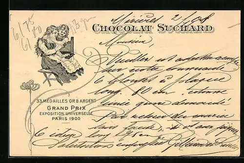 AK Reklame Chocolat Suchard, Grand Prix Paris 1900, Mutterglück, Ganzsache