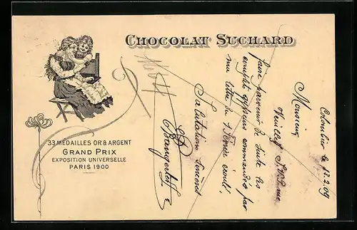 AK Reklame Chocolat Suchard, Grand Prix Paris 1900, Mutterglück, Ganzsache
