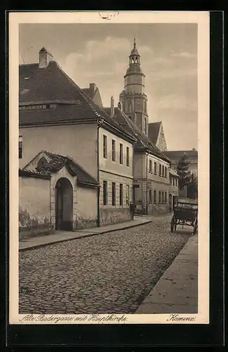 AK Kamenz, Alte Badergasse mit Hauptkirche