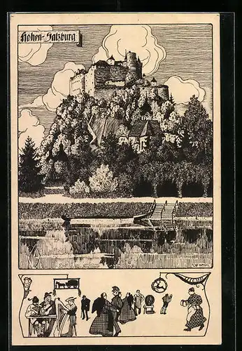 Künstler-AK Ulf Seidl: Hohen-Salzburg