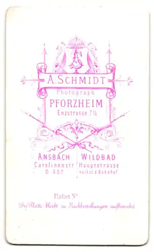 Fotografie A. Schmidt, Pforzheim, Enzstr. 7 1 /, Portrait Bube mit Mittelscheitel und Fliege im Jackett