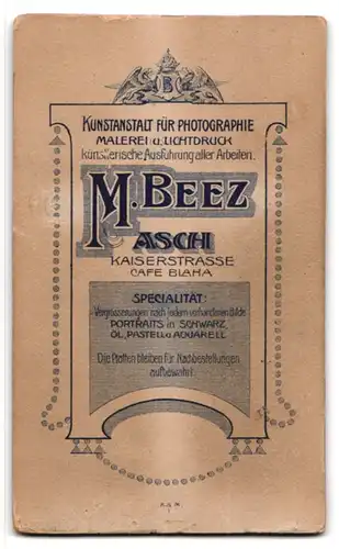 Fotografie M. Beez, Asch, Kaiserstr., Junger Herr im Anzug mit Zwicker