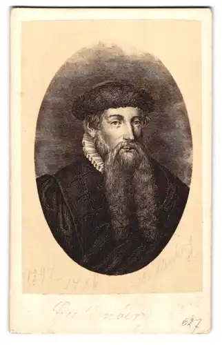 Fotografie August Lyra, Riga, Portrait Johannes Gutenberg, Erfinder des Buchdrucks