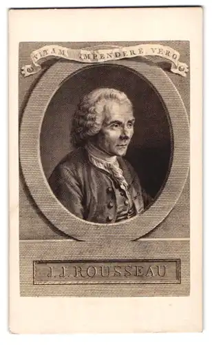 Fotografie Gustav Schauer, Berlin, Portrait J. J. Rousseau, Spruch Vita me impendere Vero