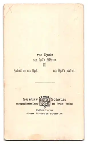 Fotografie Gustav Schauer, Berlin, Portrait flämischer Maler van Dyck