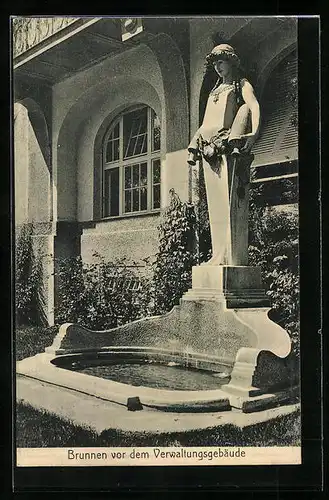 AK München, Bayerische Gewerbeschau 1912, Brunnen vor dem Verwaltungsgebäude