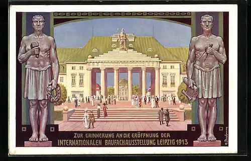 Künstler-AK Leipzig, Internationale Baufachausstellung mit Sonderausstellungen 1913, Eingang Reitzenhainer Strasse