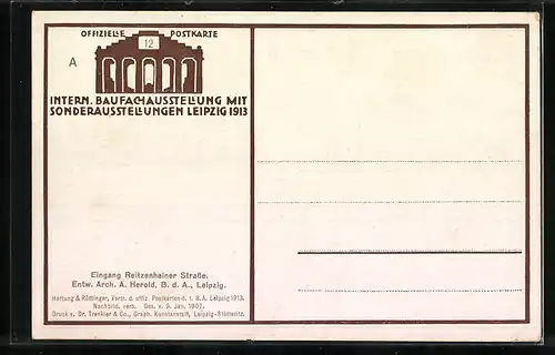 Künstler-AK Leipzig, Internationale Baufachausstellung mit Sonderausstellungen 1913, Eingang Reitzenhainer Strasse