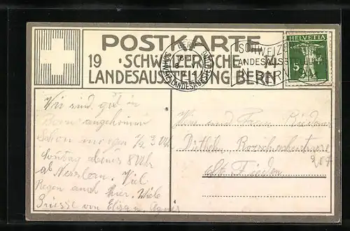 AK Bern, 19. Schweizerische Landesausstellung 1914, Ansicht gegen Süden mit Blüemlisalp, Niesen u. Doldenhorn