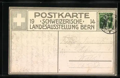 AK Bern, 19. Schweizerische Landesausstellung 1914, Ansicht gegen Süden mit Blüemlisalp, Niesen u. Doldenhorn