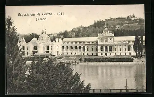 AK Torino, Exposizione di Torino 1911, Francia, Schlossanlage mit Teich