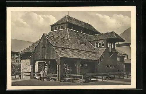 AK Leipzig, Weltausstellung für Buchgewerbe und Graphik 1914, Die alte Haynsburger Papiermühle