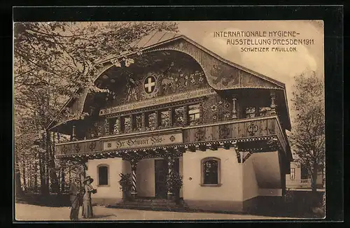 AK Dresden, Internationale Hygieneausstellung 1911, Schweizer Pavillon