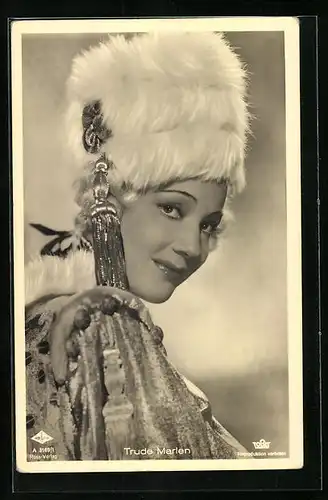 AK Schauspielerin Trude Marlen mit Fellhut