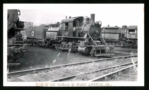Fotografie Gryson, Longview, Ansicht Penn Argyle / PA, Dampflok Nr. 25 der Lehigh & New England, Eisenbahn USA