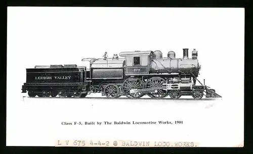 Fotografie Dampflok - Tenderlokomotive Nr. 675 der Lehigh Valley, Lok der Baldwin Locomotive Works, Eisenbahn USA
