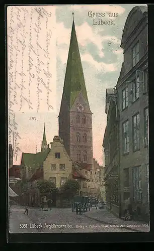 AK Lübeck, Aegidienstrasse mit Kirche