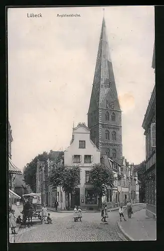 AK Lübeck, Aegidienstrasse mit Aegidienkirche