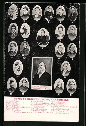 AK Brigham Young, Prophet der Mormonen, Polygamist, seine Frauen