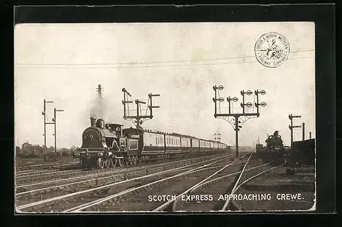 AK Scotch Express Approaching Crewe, englische Eisenbahn unter Volldampf