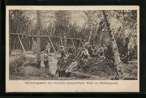 AK Schützengraben mit künstlich hergestelltem Wald im Hintergrunde