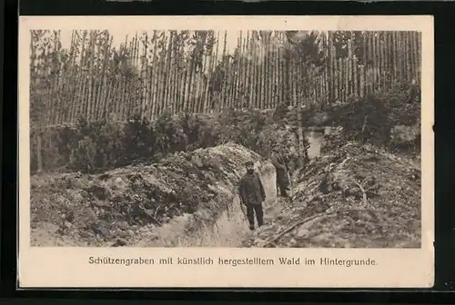 AK Schützengraben mit künstlich hergestelltem Wald im Hintergrunde