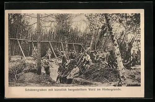 AK Schützengraben mit künstlich hergestelltem Wald im Hintergrunde