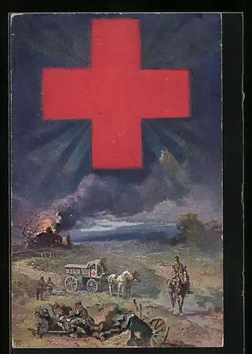 AK Rotes Kreuz über Schlachtfeld