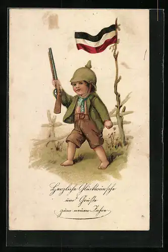 AK Kleiner Soldat mit Pickelhaube und Gewehr