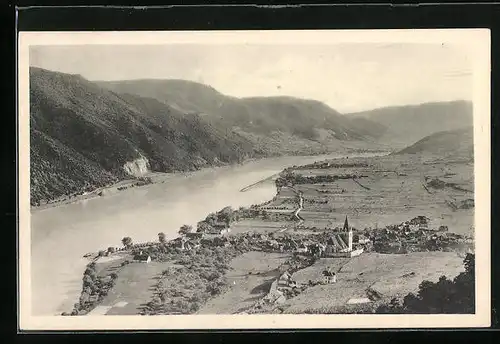 AK Weissenkirchen in der Wachau, Orts- und Donauansicht aus der Vogelschau