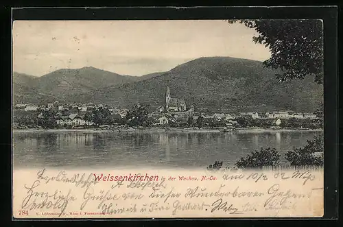 AK Weissenkirchen in der Wachau, Ortsansicht hinter der Donau